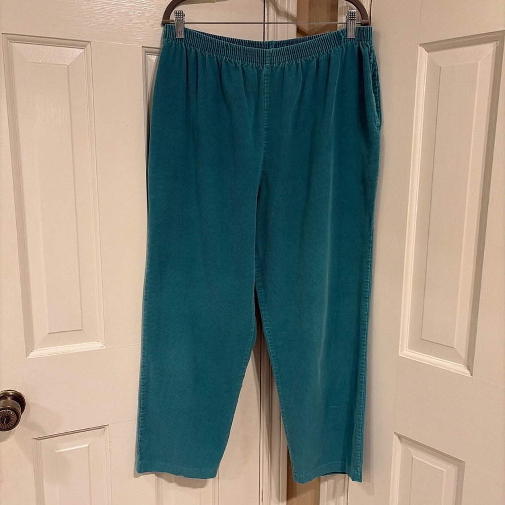 Appleseeds Vintage Corduroy Pants Womens 14P Teal Elastic Waist